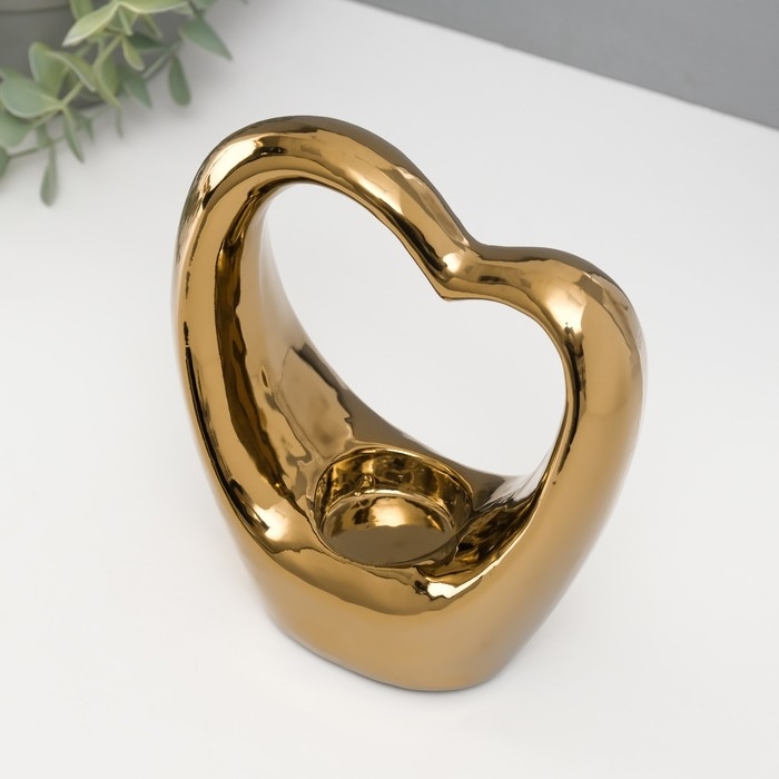 Подсвечник керамика на 1 свечу  Подсвечник керамика на 1 свечу "Сердце" d=4 см золото 14,5х6х17 см