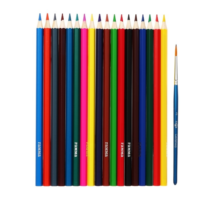 Карандаши акварельные 18цв Гамма  Карандаши акварельные 18цв Гамма "Классические", шестигран, с кистью, карт/уп, европодв