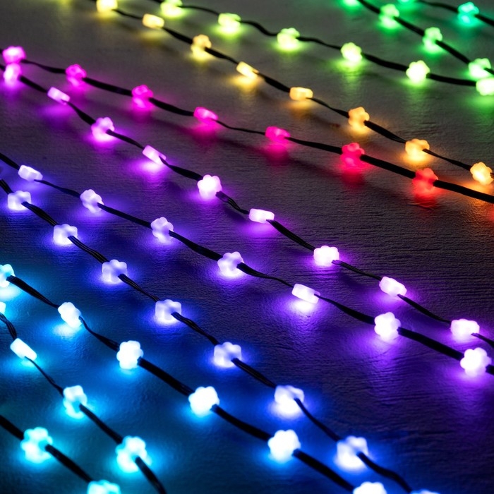 Умная гирлянда «Нить» 5 м роса с насадками «Цветочки», IP20, серебристая нить, 100 LED, пульт ДУ, приложение, свечение RGB, USB