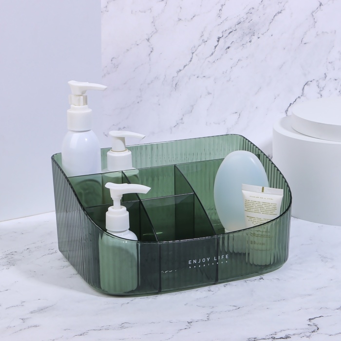 Органайзер для хранения косметических принадлежностей «GREEN», 6 секций, 23 × 15,5 × 11 см, цвет полупрозрачный/зелёный