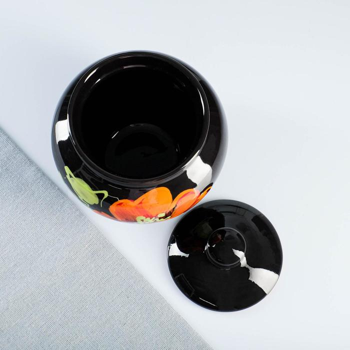 Набор горшков  Набор горшков "Подарочный с ухватом" 4х0,85л / 27х21х13см, мак на черном