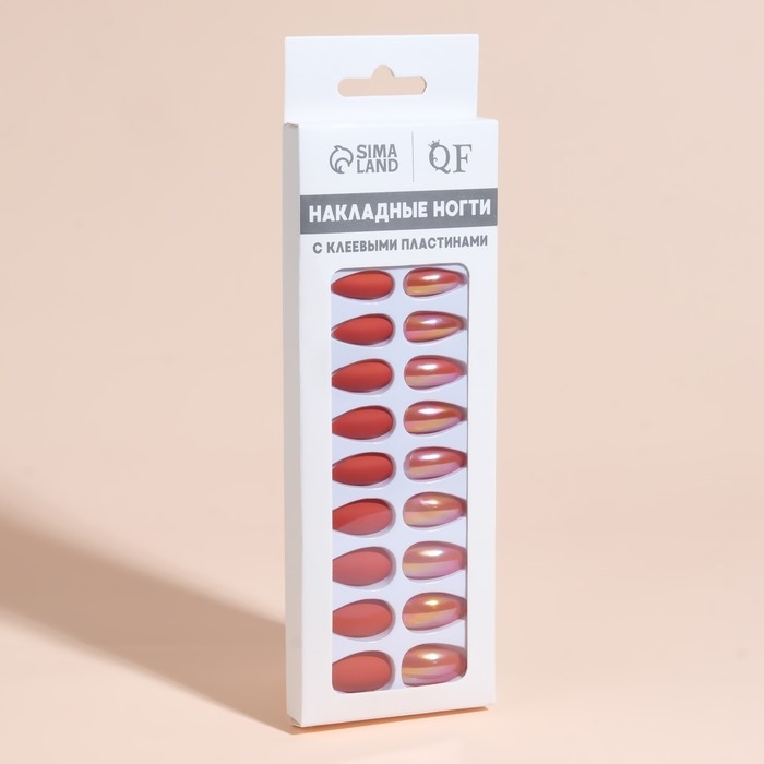 Накладные ногти, 24 шт, с клеевыми пластинами, форма миндаль, матовый/голография, цвет коралловый Накладные ногти, 24 шт, с клеевыми пластинами, форма миндаль, матовый/голография, цвет коралловый