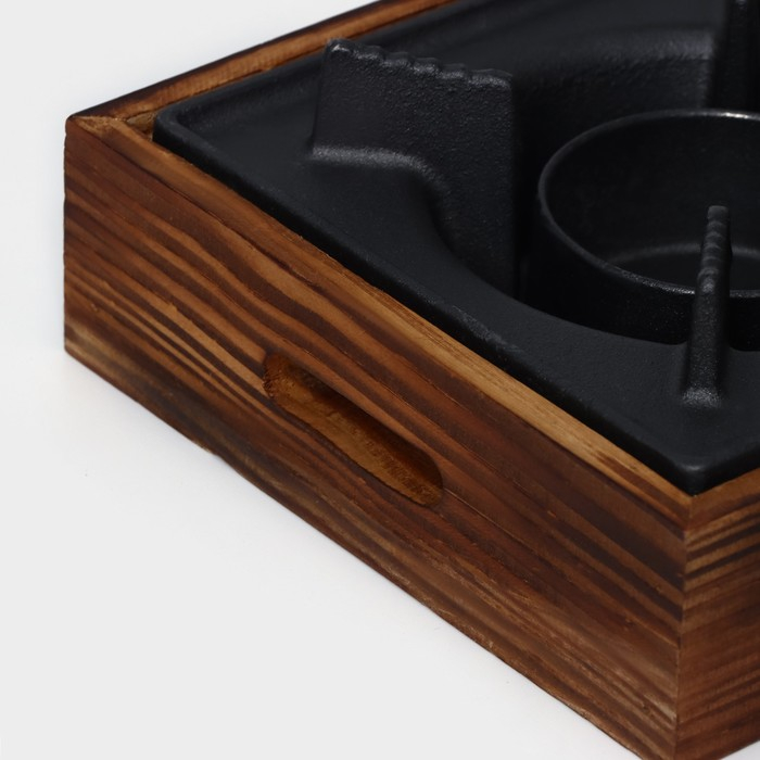 Подставка для подогрева блюд, 20×20×8 см, с деревянной подставкой Подставка для подогрева блюд, 20×20×8 см, с деревянной подставкой