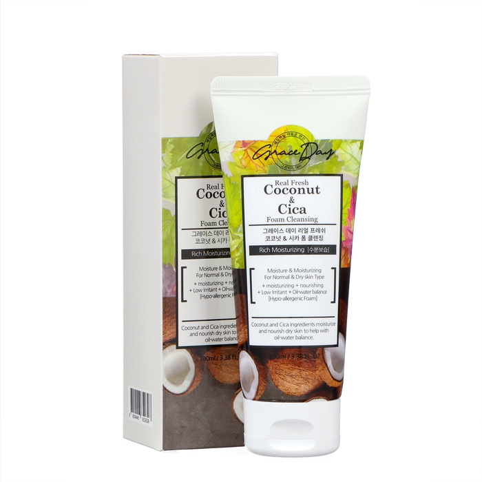 Пенка для лица Grace Day, освежающая и очищающая, с кокосом и центеллой азиатской, 100 мл Пенка для лица Grace Day, освежающая и очищающая, с кокосом и центеллой азиатской, 100 мл