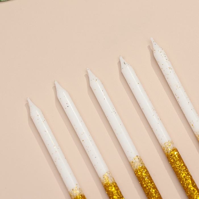 Свечи для торта Свечи для торта "Блестящее сияние", 6 шт, белые с золотым