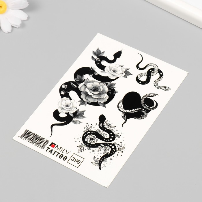 Новогодня татуировка на тело Новогодня татуировка на тело "Ч/Б змеи и цветы" 10х15 см