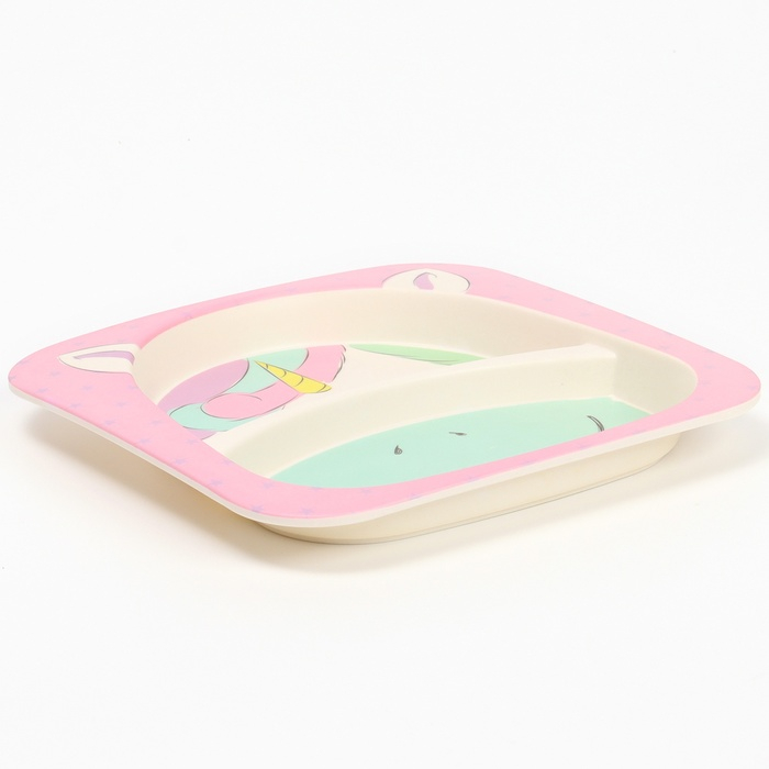 Набор бамбуковой посуды «Единорожка», тарелка, миска, стакан, приборы, 5 предметов Набор бамбуковой посуды «Единорожка», тарелка, миска, стакан, приборы, 5 предметов