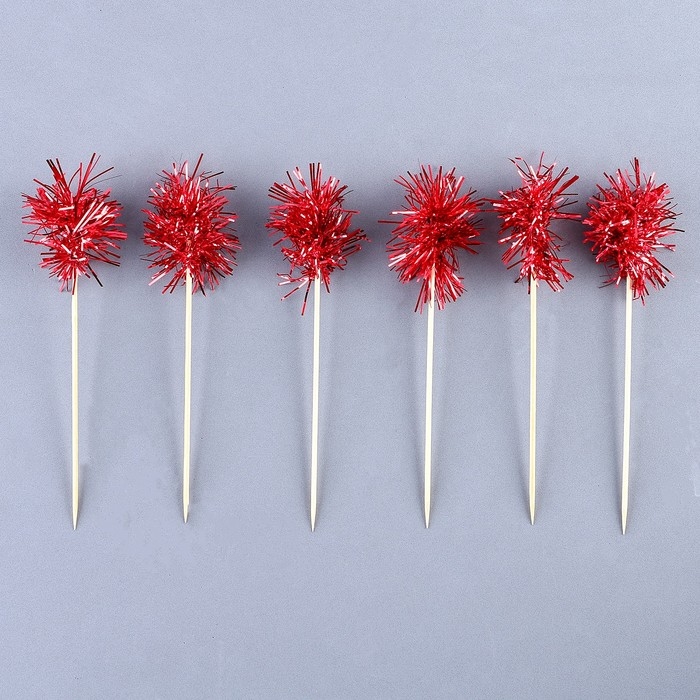 Шпажка для канапе «Пушистик», в наборе 6 штук, цвет красный Шпажка для канапе «Пушистик», в наборе 6 штук, цвет красный