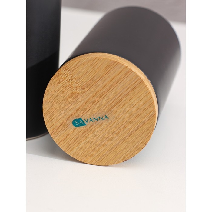 Набор аксессуаров для ванной комнаты SAVANNA «Натура», 2 предмета (дозатор 400 мл, стакан, на подставке), цвет чёрный Набор аксессуаров для ванной комнаты SAVANNA «Натура», 2 предмета (дозатор 400 мл, стакан, на подставке), цвет чёрный