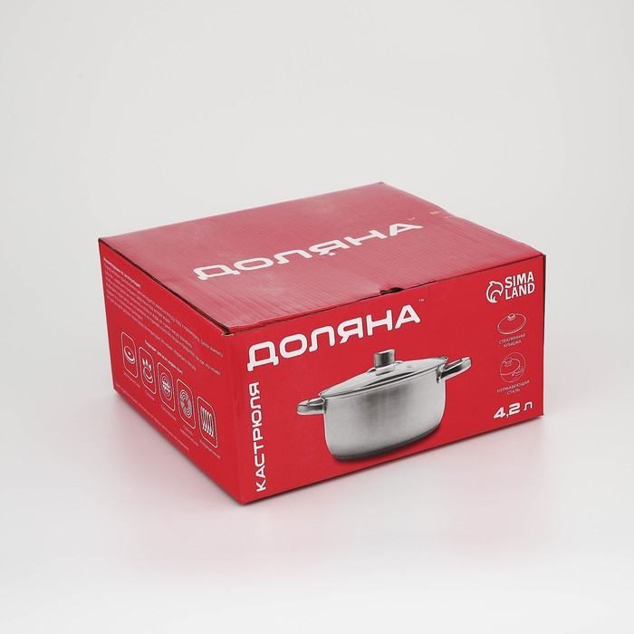 Кастрюля из нержавеющей стали Доляна «Гретте», 4,2 л, d=22 см, с крышкой, капсульное дно, индукция Кастрюля из нержавеющей стали Доляна «Гретте», 4,2 л, d=22 см, с крышкой, капсульное дно, индукция