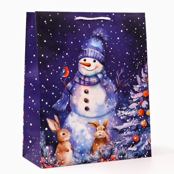 Новый год. Пакет подарочный Новый год. Пакет подарочный "Снеговик в лесу", 26 х 32 х 12 см.