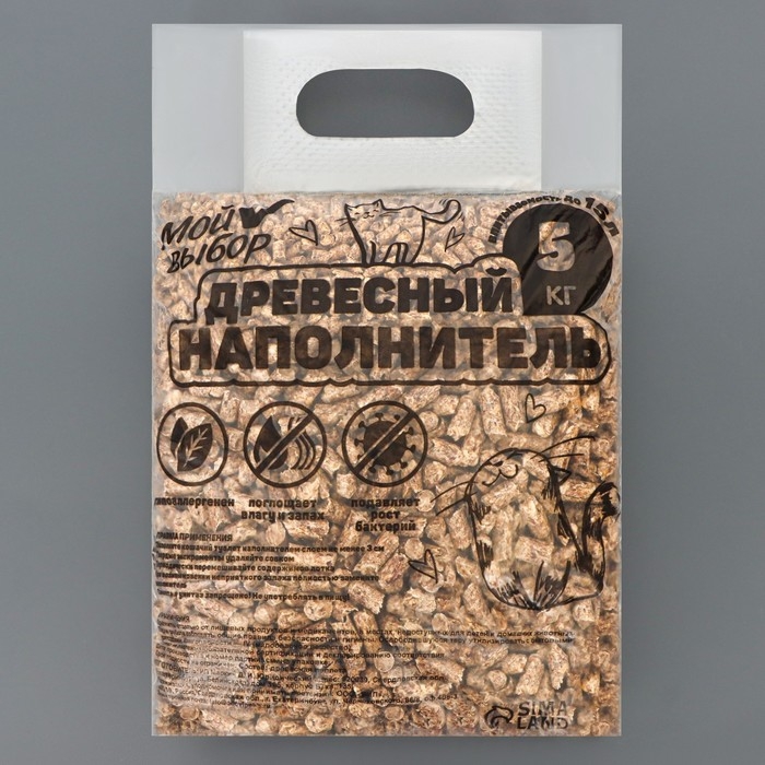 Наполнитель древесный для кошек, Наполнитель древесный для кошек, "Мой выбор" 5 кг впитываемость до 15 л