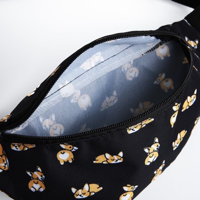 Сумка поясная «Корги», 32х8х15 см, отдел на молнии, наружный карман, цвет чёрный