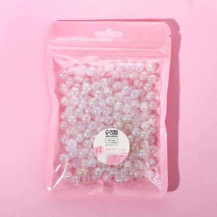 Бусины пришивные, с голографией, d = 8 мм, 50 г, цвет белый Бусины пришивные, с голографией, d = 8 мм, 50 г, цвет белый