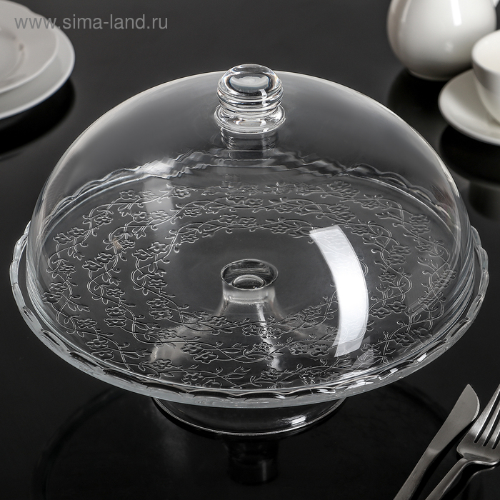 Подставка стеклянная для торта на ножке с крышкой-клош Magistro «Цветочки», 29×23 см