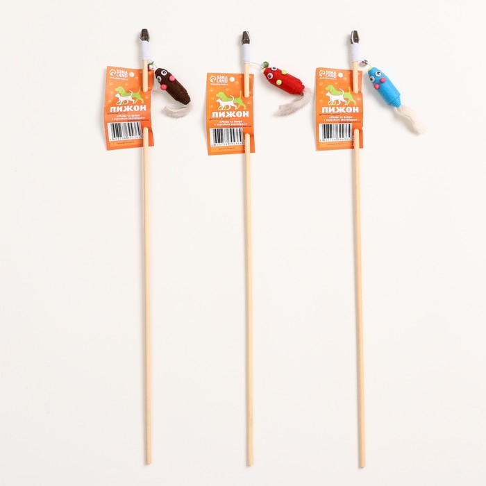 Дразнилка - удочка  Дразнилка - удочка "Мышь из фетра с норковым хвостиком" на деревянной палочке, микс цветов