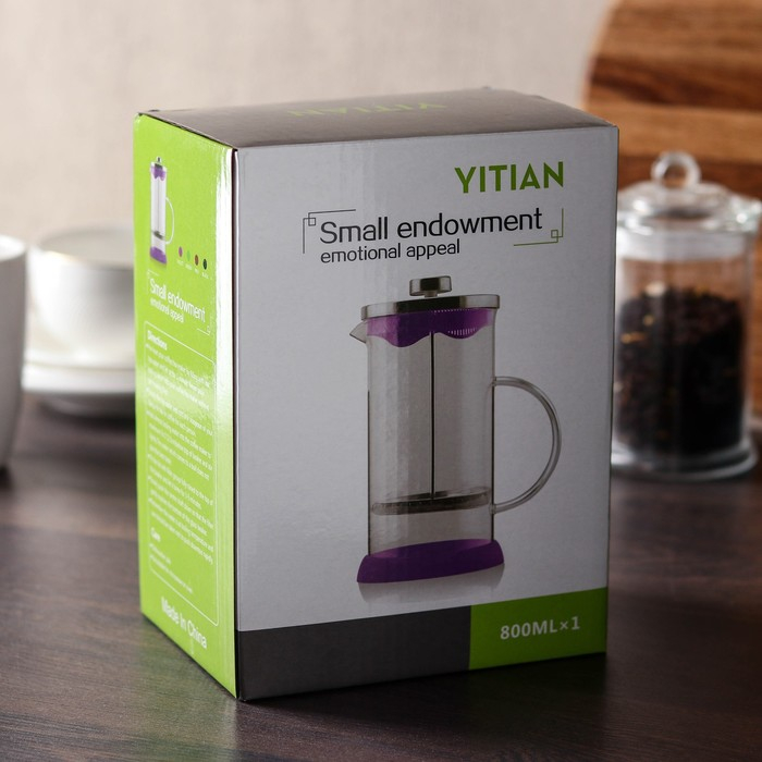 Чайник заварочный френч - пресс «Келли», 600 мл, стекло, цвет сиреневый Чайник заварочный френч - пресс «Келли», 600 мл, стекло, цвет сиреневый