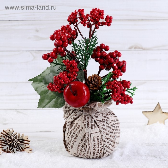 Декор  Декор "Зимнее очарование" ягоды шишка в мешочке, 17 см