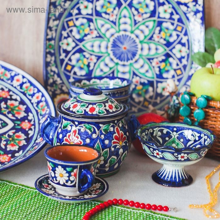 Конфетница Риштанская Керамика  Конфетница Риштанская Керамика "Цветы", 13 см, синяя