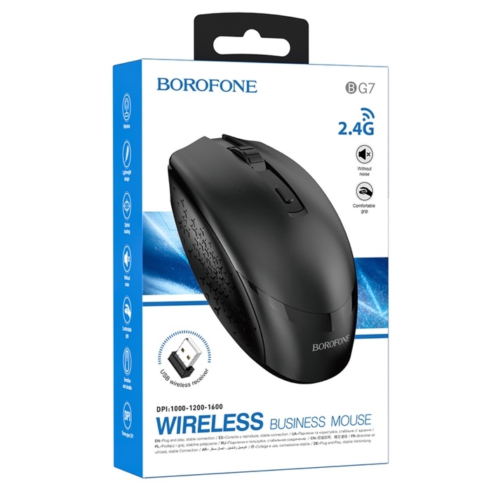 Мышь Borofone BG7, беспроводная, оптическая, 1600 dpi, чёрная Мышь Borofone BG7, беспроводная, оптическая, 1600 dpi, чёрная