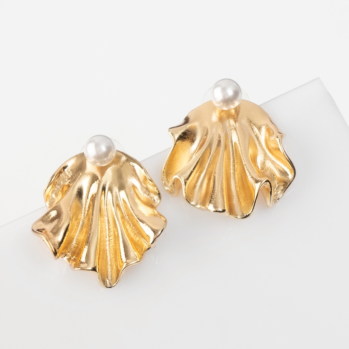 Серьги с жемчугом «Жемчуг» ракушка, немо, цвет золото Серьги с жемчугом «Жемчуг» ракушка, немо, цвет золото