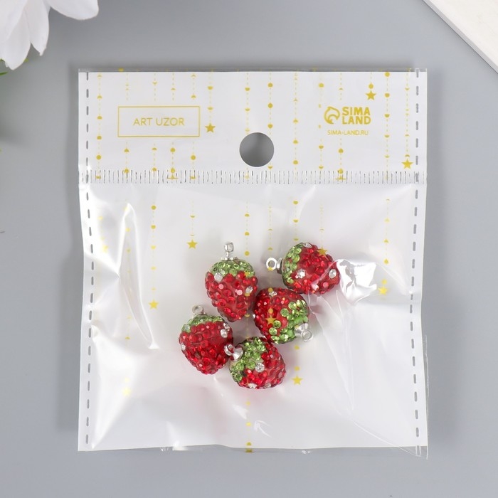 Декор для творчества пластик Декор для творчества пластик "Клубничка с петелькой" набор 5 шт 1х1,4 см