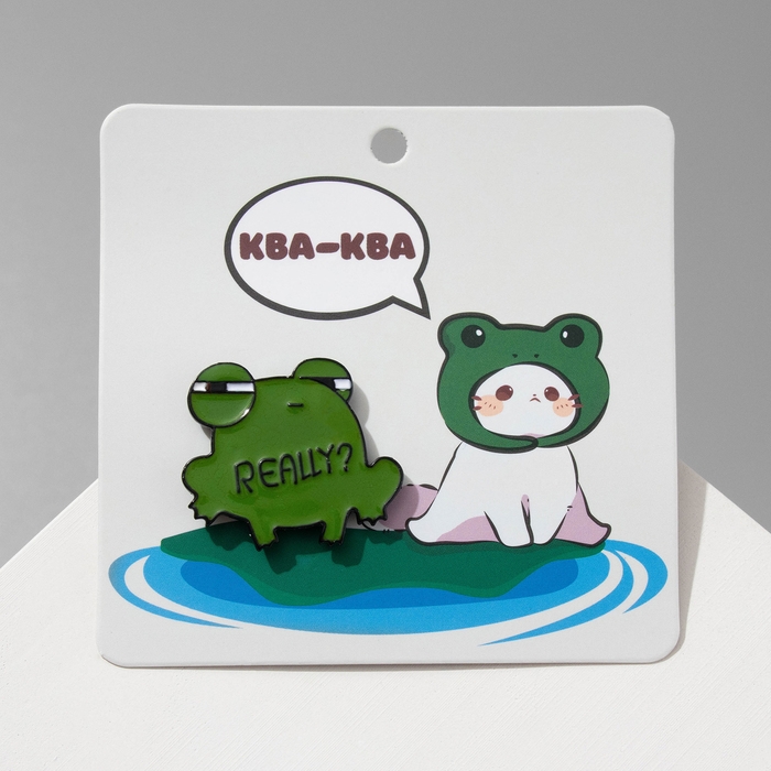 Значок Значок "Лягушка" презрительная, цвет зелёный в чёрном металле