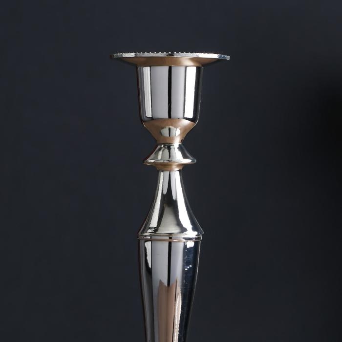 Подсвечник металл "Плавность" серебро набор 2 шт 24х10х10 см