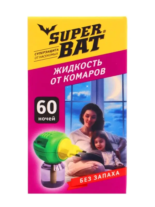 Дополнительный флакон-жидкость от комаров SuperBAT, 60 ночей, флакон, 45 мл