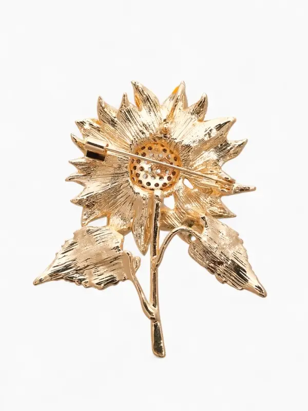 Брошь "Цветок Подсолнуха", цвет жёлто-зелёный в золоте