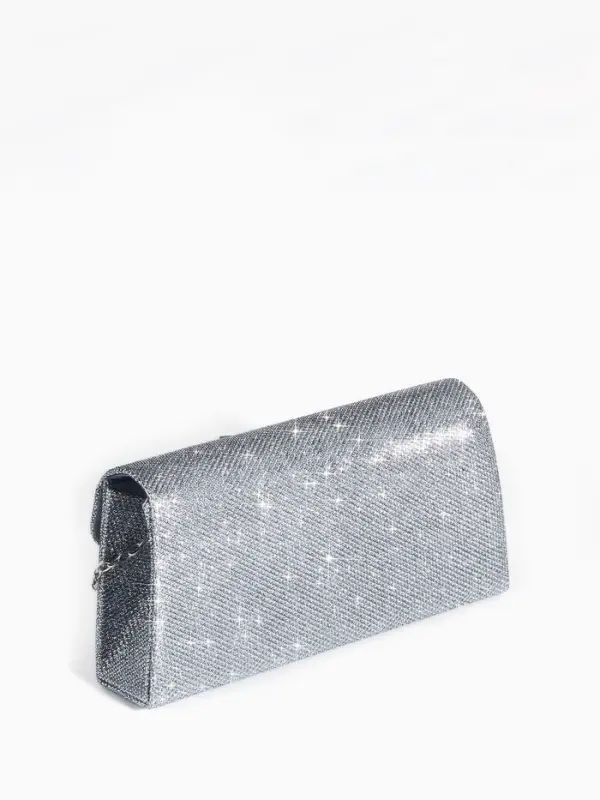 Сумка-клатч на магните, длинная цепь, цвет серебристый