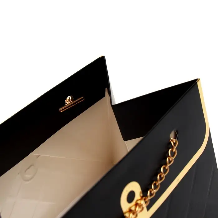 Пакет переноска для цветов, ручка цепь, &laquo;Чёрный&raquo;, с золотым тиснением, 15&times;10.5&times;10 см