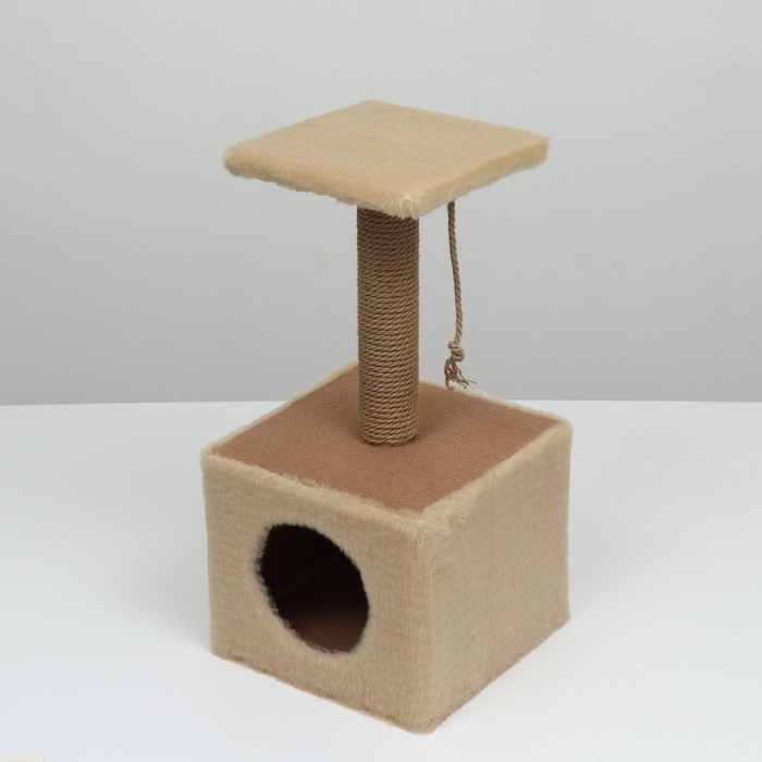 Домик для животных, с когтеточкой и полкой, джут, 32 х 32 х 64, бежевый Домик для животных, с когтеточкой и полкой, джут, 32 х 32 х 64, бежевый