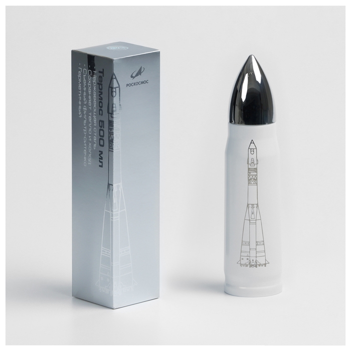 Термос РОСКОСМОС х ONLYTOP, 500 мл, цвет белый Термос РОСКОСМОС х ONLYTOP, 500 мл, цвет белый