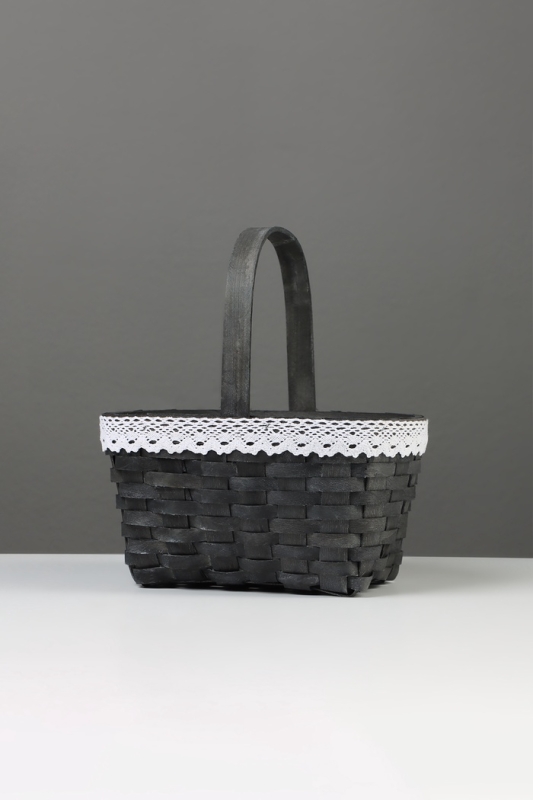 Корзина плетёная, с кружевом, 22×17×11 см, ручка h=16 см, ива, серая Корзина плетёная, с кружевом, 22×17×11 см, ручка h=16 см, ива, серая