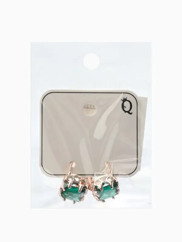 Серьги со стразами &laquo;Эдель&raquo;, ромб, зелёные в розовом золоте
