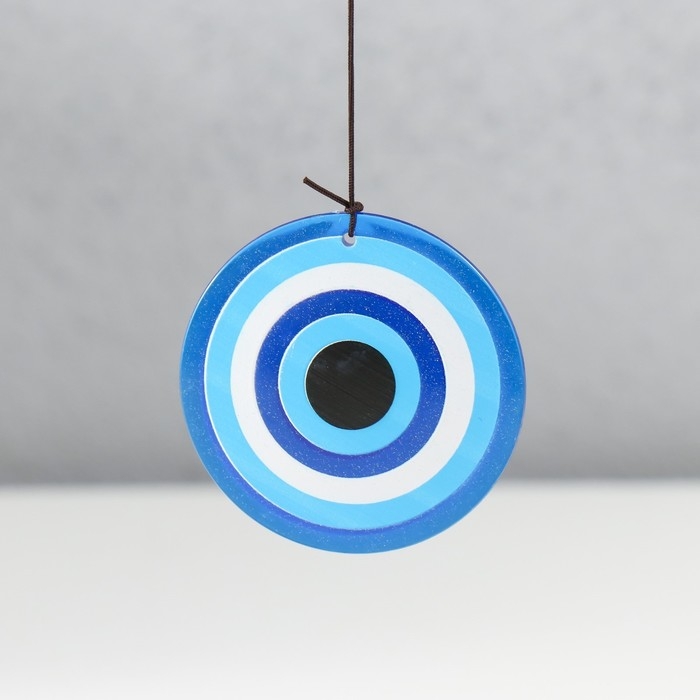 Музыка ветра металл, пластик, дерево "Глазки" от сглаза 4 трубочки h= 47 см, синий