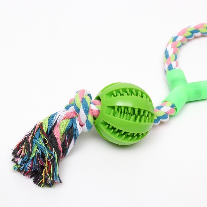 Игрушка канатная с ручкой и мячом, 38 см, до 160 г, зелёная Игрушка канатная с ручкой и мячом, 38 см, до 160 г, зелёная