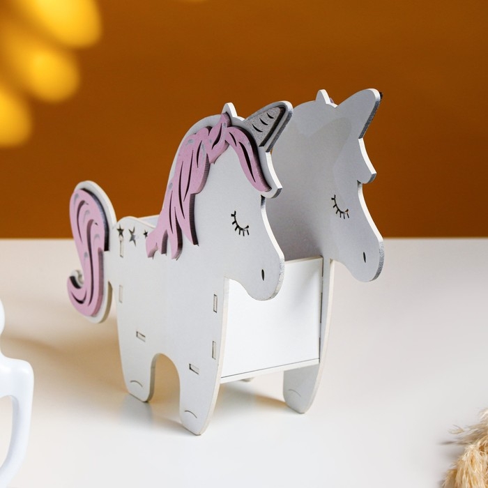 Кашпо деревянное 21.5×7×21 см уникальное  Кашпо деревянное 21.5×7×21 см уникальное "Единорог", белый розовый