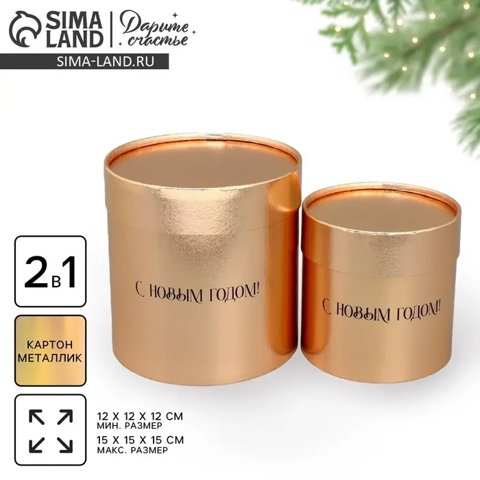Набор коробок золотых 2 в 1 «С Новым годом», 12 х 12, 15 х 15 см Набор коробок золотых 2 в 1 «С Новым годом», 12 х 12, 15 х 15 см
