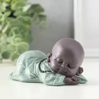 Сувенир полистоун "Маленький спящий будда" зелёно-коричневый 6,5х11х5,3 см