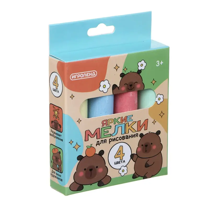 ИГРОЛЕНД Мелки для рисования на асфальте, цветные 4 шт, мел, 13х9,5х2,5см