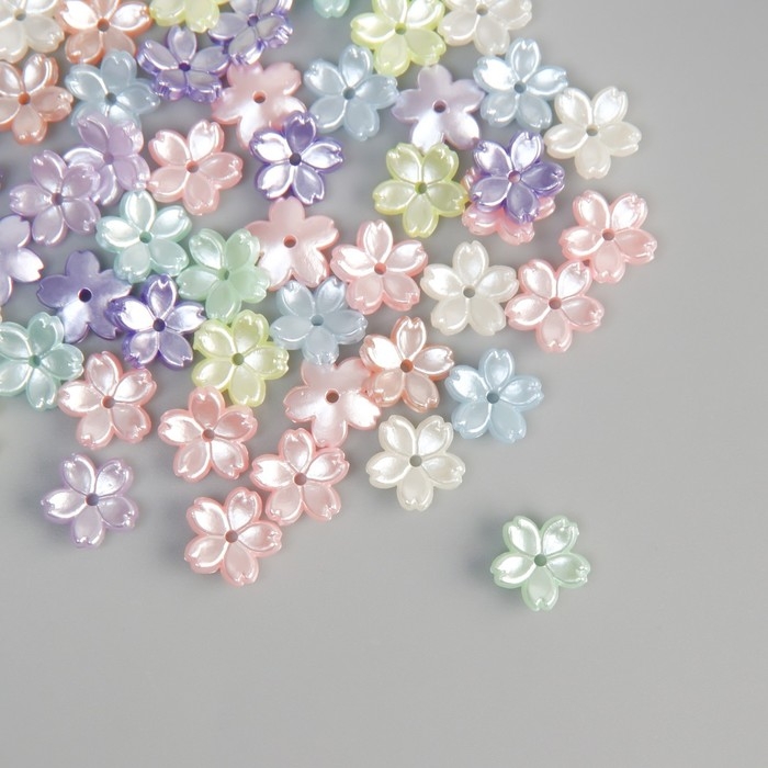 Бусины для творчества пластик Бусины для творчества пластик "Цветочки"цветной перламутр набор 50 шт 1х1х0,3 см