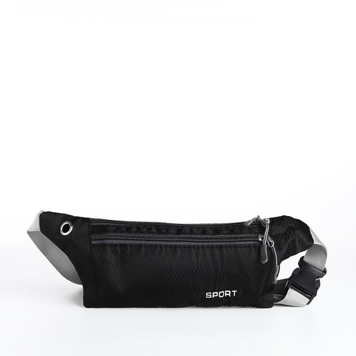 Поясная сумка на молнии, с карманом, разъем для USB, чёрный Поясная сумка на молнии, с карманом, разъем для USB, чёрный
