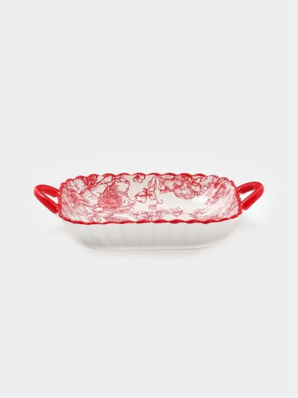 Тарелка с ручками Botanica, 25&times;20&times;4 см, фарфор, белая, красная
