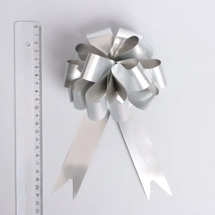 Подарочный Бант - шар №3 простой серебряный, для упаковки подарков