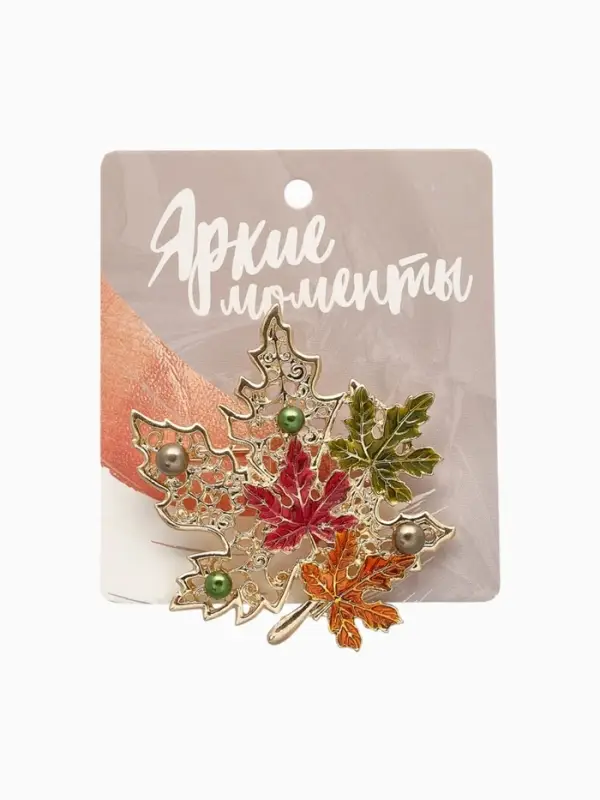 Брошь &laquo;Лист&raquo;, кленовый осенний, цветная в золоте