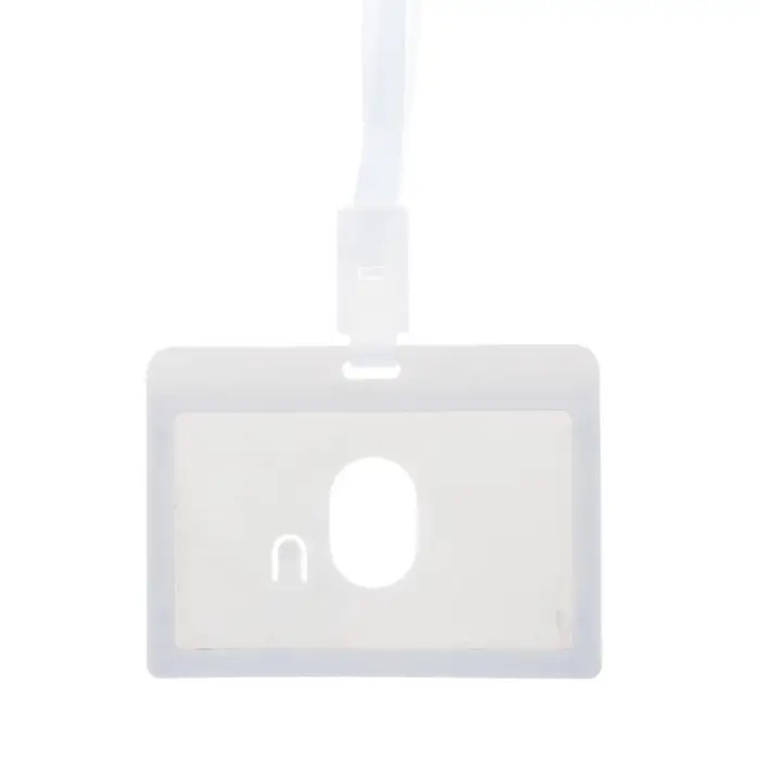 Бейдж - карман горизонтальный, внешний размер 100&times;74 мм, внутренний размер 90&times;54 мм, светло-серый, с лентой, жёсткокаркасный