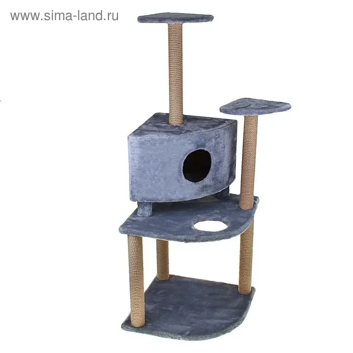 Комплекс для кошек с когтеточкой, разборный, 55 х 55 х 140 см, ковролин, серый