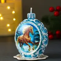 Свеча новогодняя "Конь-скакун" синий 7,2х3,8х8,5 см